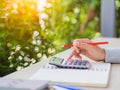 Woman hand working with calculator Royalty Free Stock Photo