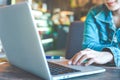 Woman hand working on laptop in the office.