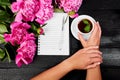 Woman hand writing diary with coffee Royalty Free Stock Photo