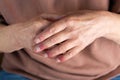 Woman hands with atopic dermatitis, eczema, allergy reaction on skin Royalty Free Stock Photo