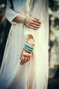 Woman hands with bracelets Royalty Free Stock Photo