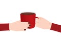 Woman hands holding red coffee mug