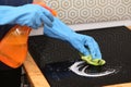 Woman Hands Cleaning A Modern Induction Hob Royalty Free Stock Photo