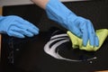 Woman Hands Cleaning A Modern Induction Hob Royalty Free Stock Photo