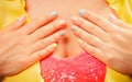 Woman hands with color nail polish. Manicure. Royalty Free Stock Photo