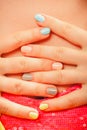 Woman hands with color nail polish. Manicure. Royalty Free Stock Photo