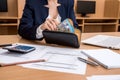 Woman hands counting euro money with document home budget lapptop Royalty Free Stock Photo