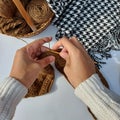 woman hands is crocheting Royalty Free Stock Photo