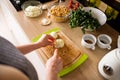 Woman hands, cutting onions Royalty Free Stock Photo