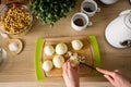 Woman hands, cutting onions Royalty Free Stock Photo