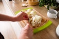 Woman hands, cutting onions Royalty Free Stock Photo