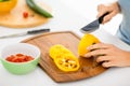 Woman hands cutting vegetables Royalty Free Stock Photo