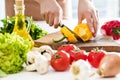 Woman hands cutting vegetables in the kitchen Royalty Free Stock Photo