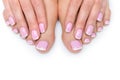 Woman hands and feet with french manicure Royalty Free Stock Photo