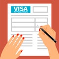 Woman hands filling out visa application