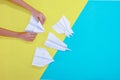 Woman Hands Folding Paper Desk Concept.