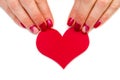 Woman hands holading red paper heart isolate