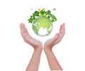 Woman hands hold eco friendly earth
