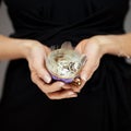 Woman hands holding birdnest in her hands, easter nest Royalty Free Stock Photo