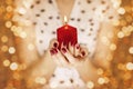 Woman hands holding a candle light Royalty Free Stock Photo