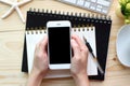 Woman hands holding empty screen of smartphone