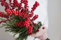 Woman hands holding ilex verticillata or winterberry Royalty Free Stock Photo