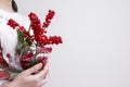 Woman hands holding ilex verticillata or winterberry Royalty Free Stock Photo