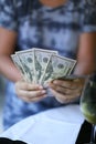 Woman hands holding money Royalty Free Stock Photo