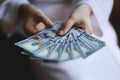 Woman hands holding money Royalty Free Stock Photo