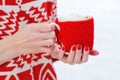Woman hands holding mug with hot chocolate Royalty Free Stock Photo