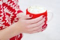 Woman hands holding mug with hot chocolate Royalty Free Stock Photo