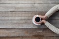 Woman hands holding mug of hot coffe cup Royalty Free Stock Photo