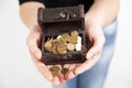 Woman hands holding old antique treasure chest