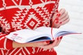 Woman hands holding red diary Royalty Free Stock Photo