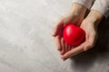 Woman hands holding red heart, health care, love, organ donation, family insurance and CSR concept. World heart day