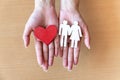 Woman hands holding red heart and icon family, health care, family insurance concept Royalty Free Stock Photo