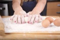 Woman hands kneading dough. Royalty Free Stock Photo