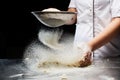 Woman hands kneading dough. powder Royalty Free Stock Photo
