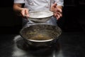 Woman hands kneading dough. powder Royalty Free Stock Photo