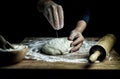 Woman hands kneading fresh dough for making bread or pizza. Royalty Free Stock Photo