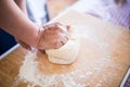 Woman hands kneading pasta dough bread Royalty Free Stock Photo