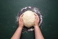 Woman hands kneading pizza dough top view Royalty Free Stock Photo