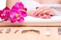 The woman hands during manicure session Royalty Free Stock Photo