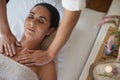 Woman, hands and massage for skin care, pamper and beauty therapy for spa treatment. Female person, destress and