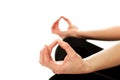 Woman hands in ohm yoga pose