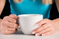 Woman hands with Ombre manicure holding cup of coffee or tea Royalty Free Stock Photo