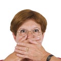 Woman with hands over mouth Royalty Free Stock Photo