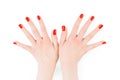 Woman hands with perfect bright red polish