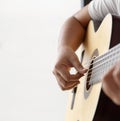 Woman hands playing acoustic classic guitar the musician of jazz and easy listening style select focus shallow depth of field with Royalty Free Stock Photo