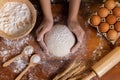 Woman Hands Prepare the Dough Before Putting the Dough into the Oven Royalty Free Stock Photo